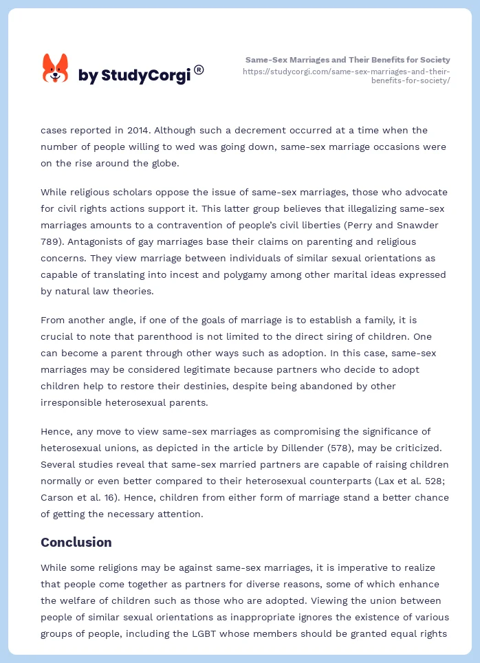 Same-Sex Marriages and Their Benefits for Society. Page 2