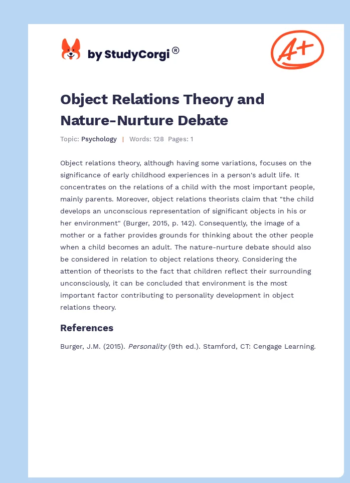 Object Relations Theory and Nature-Nurture Debate. Page 1
