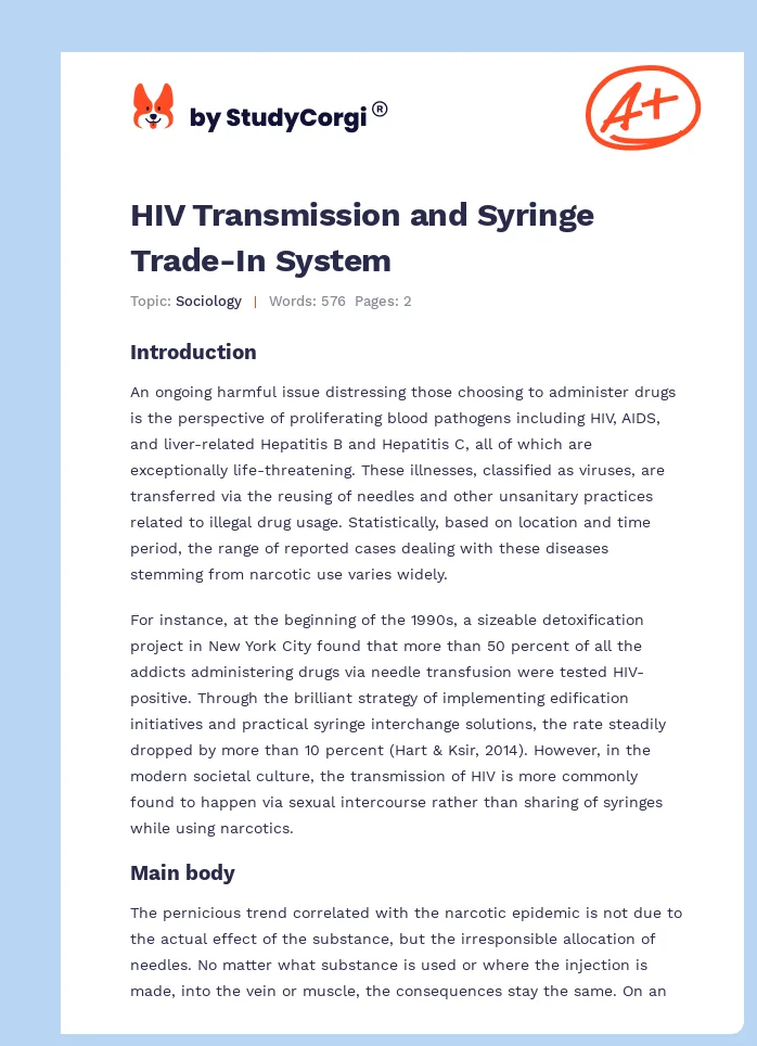 HIV Transmission and Syringe Trade-In System. Page 1