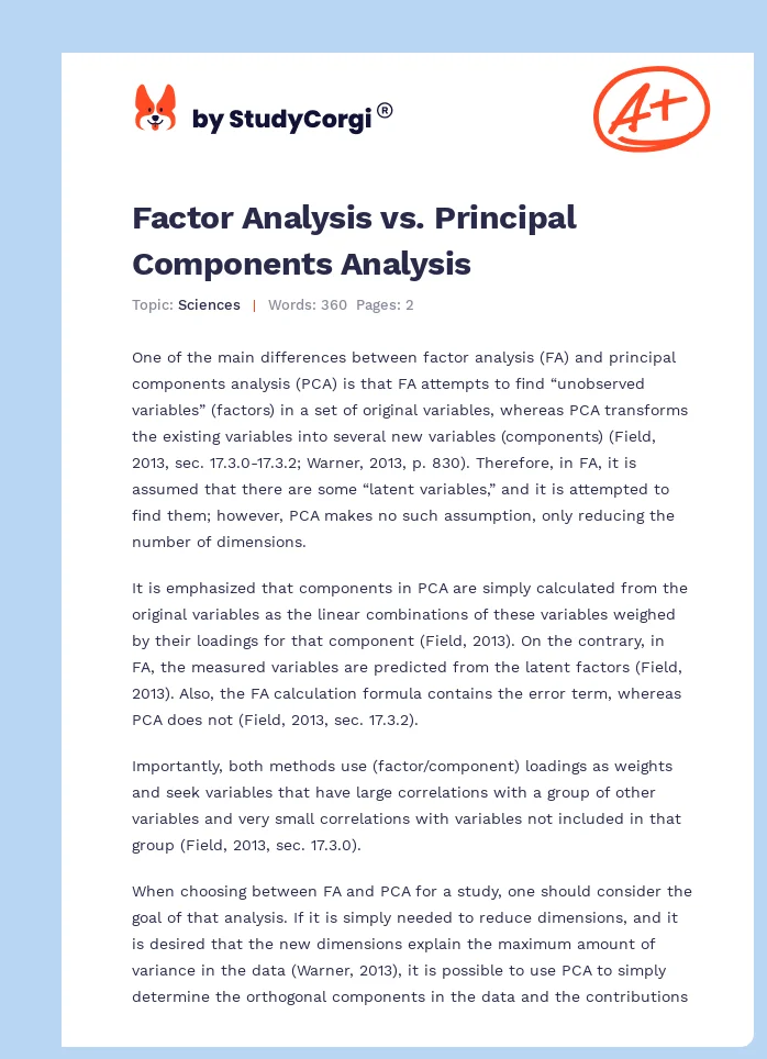 Factor Analysis vs. Principal Components Analysis. Page 1