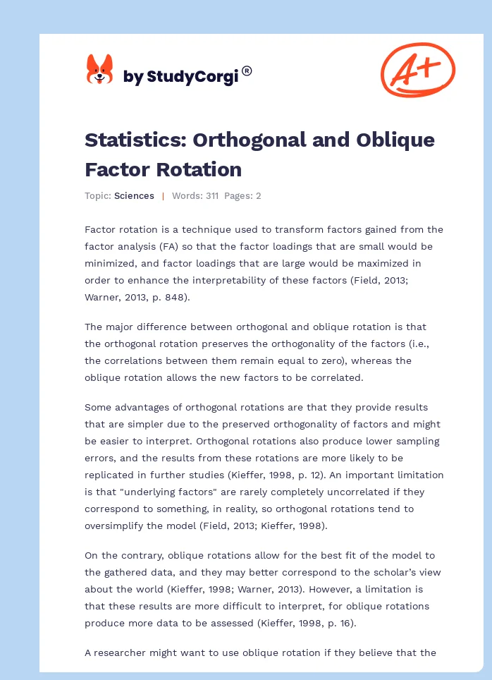 Statistics: Orthogonal and Oblique Factor Rotation. Page 1