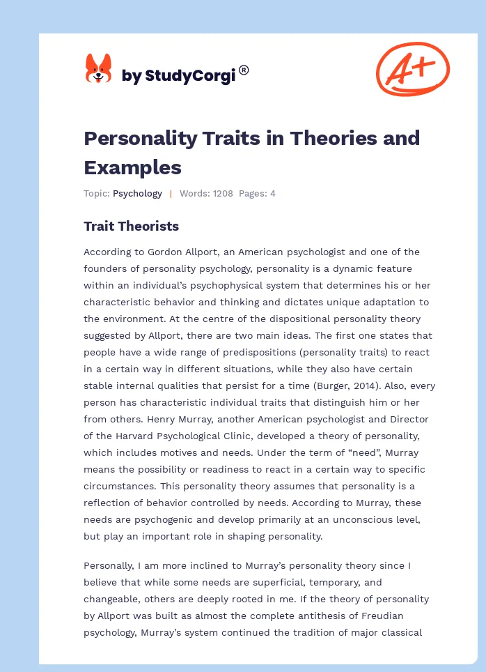 Personality Traits in Theories and Examples. Page 1