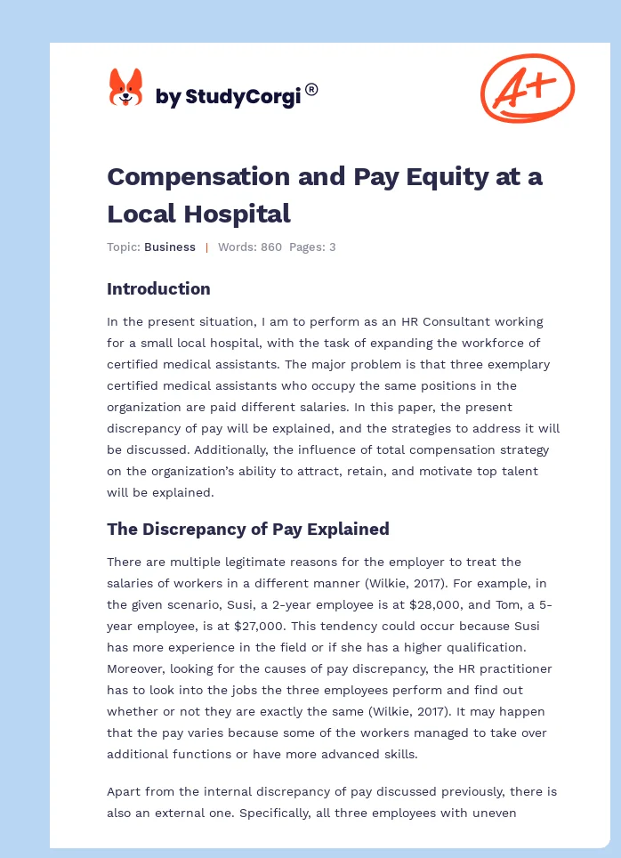 Compensation and Pay Equity at a Local Hospital. Page 1