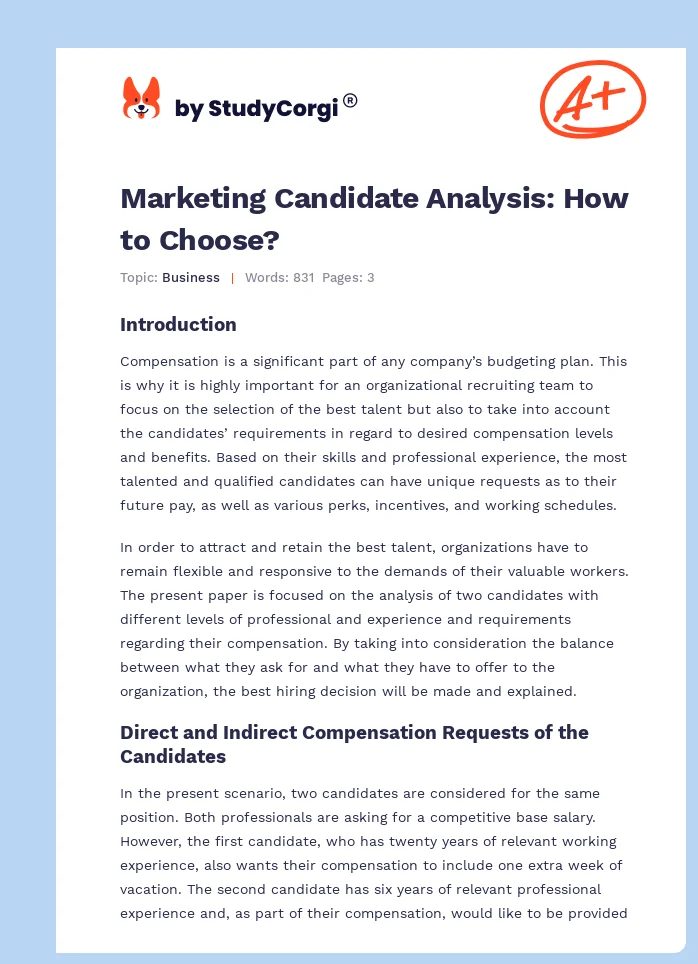 Marketing Candidate Analysis: How to Choose?. Page 1