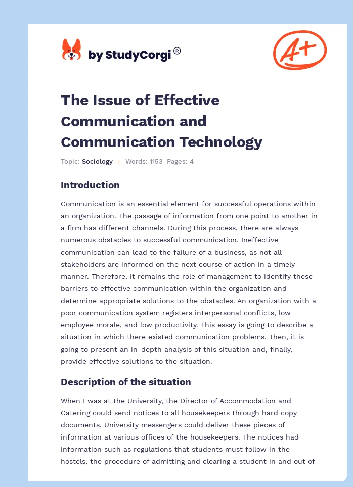The Issue of Effective Communication and Communication Technology. Page 1