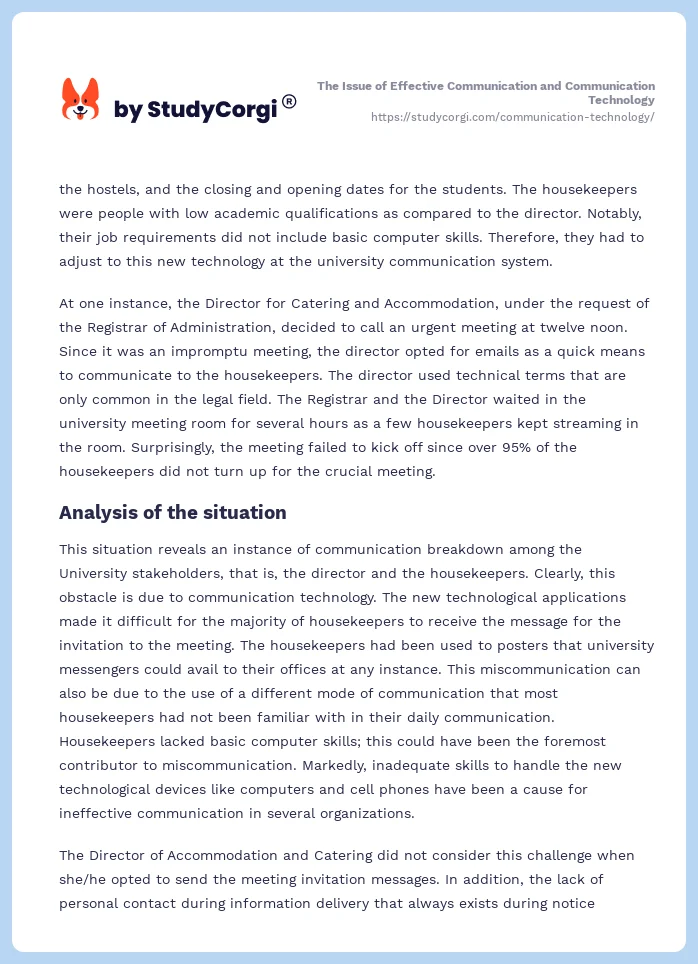 The Issue of Effective Communication and Communication Technology. Page 2