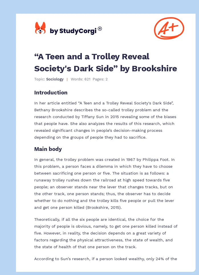 “A Teen and a Trolley Reveal Society's Dark Side” by Brookshire. Page 1