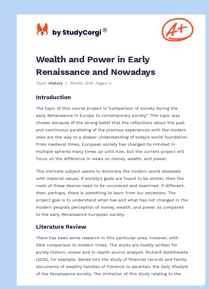 Wealth and Power in Early Renaissance and Nowadays. Page 1