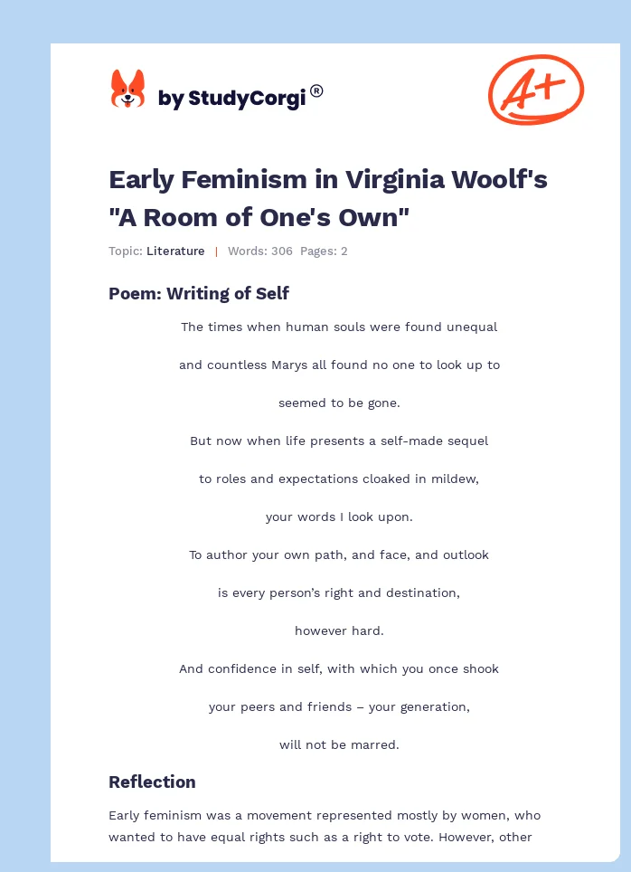 Early Feminism in Virginia Woolf's "A Room of One's Own". Page 1