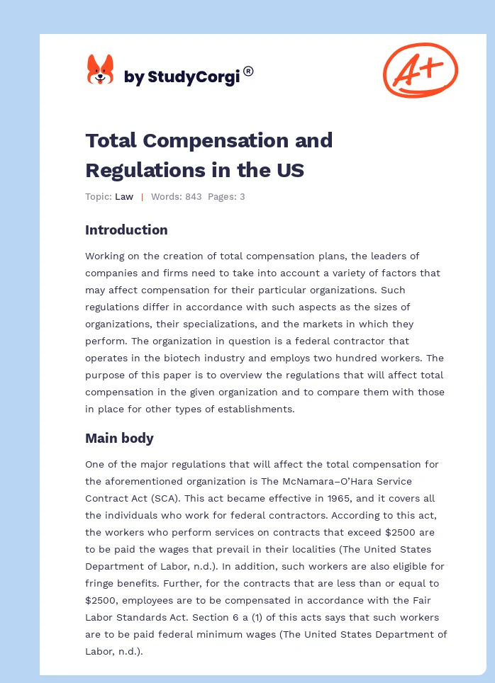 Total Compensation and Regulations in the US. Page 1