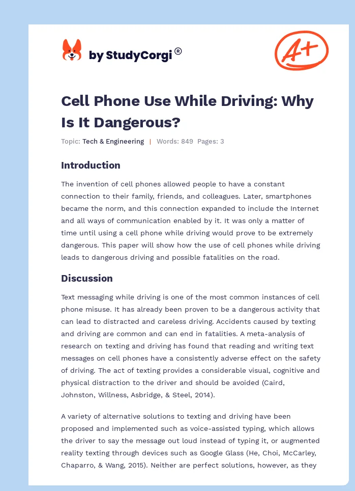 Cell Phone Use While Driving: Why Is It Dangerous?. Page 1