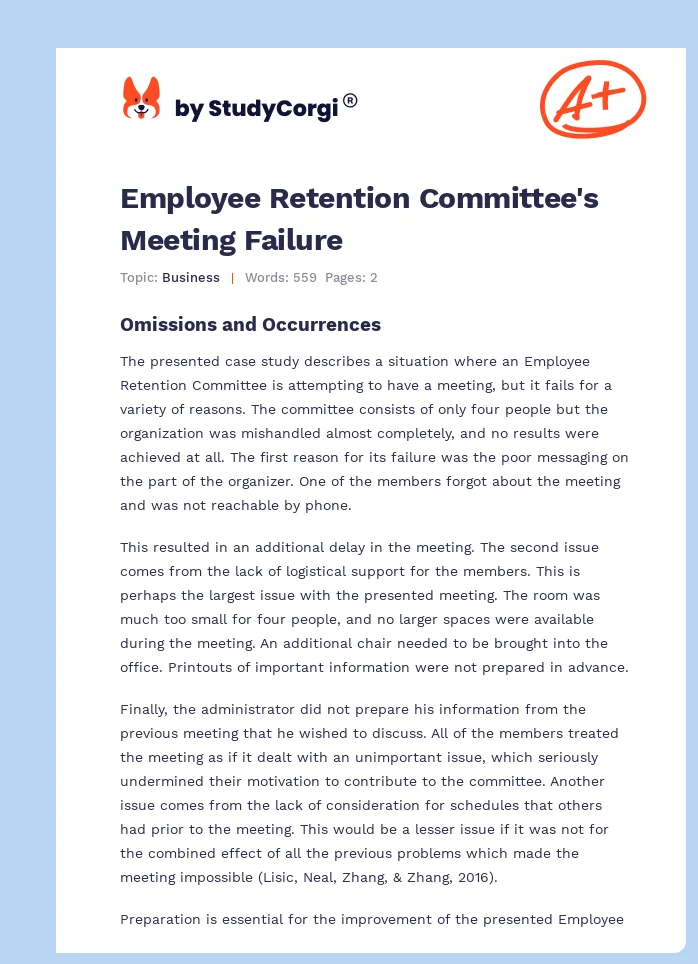 Employee Retention Committee's Meeting Failure. Page 1