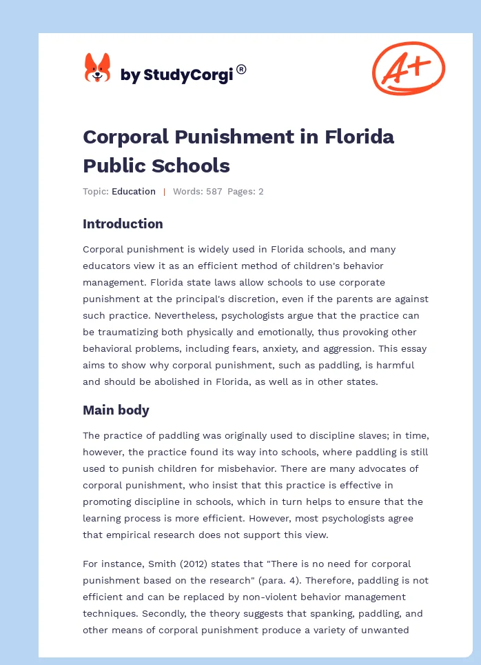 Corporal Punishment in Florida Public Schools. Page 1