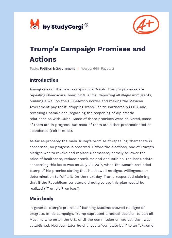 Trump's Campaign Promises and Actions. Page 1