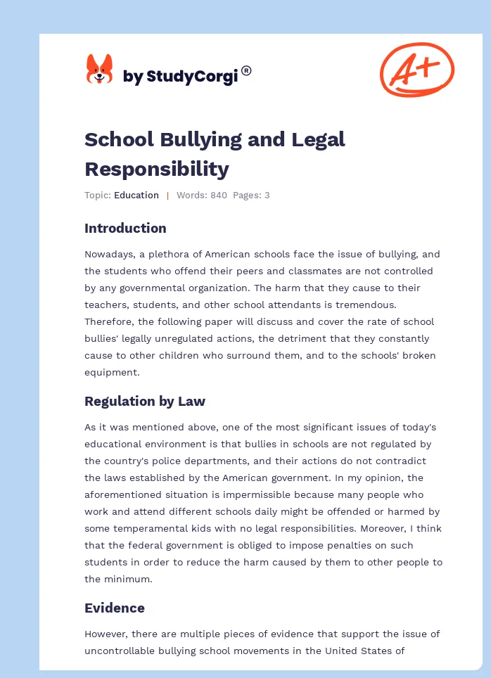 School Bullying and Legal Responsibility. Page 1