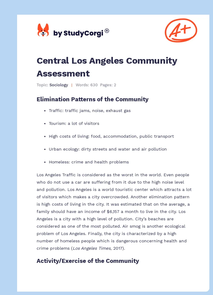 Central Los Angeles Community Assessment. Page 1