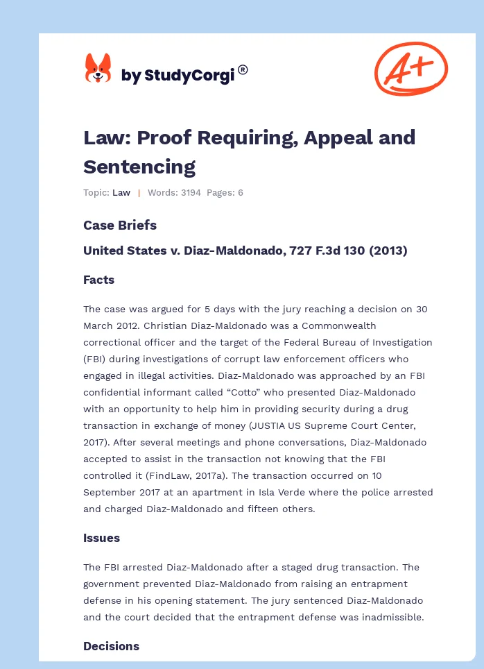 Law: Proof Requiring, Appeal and Sentencing. Page 1