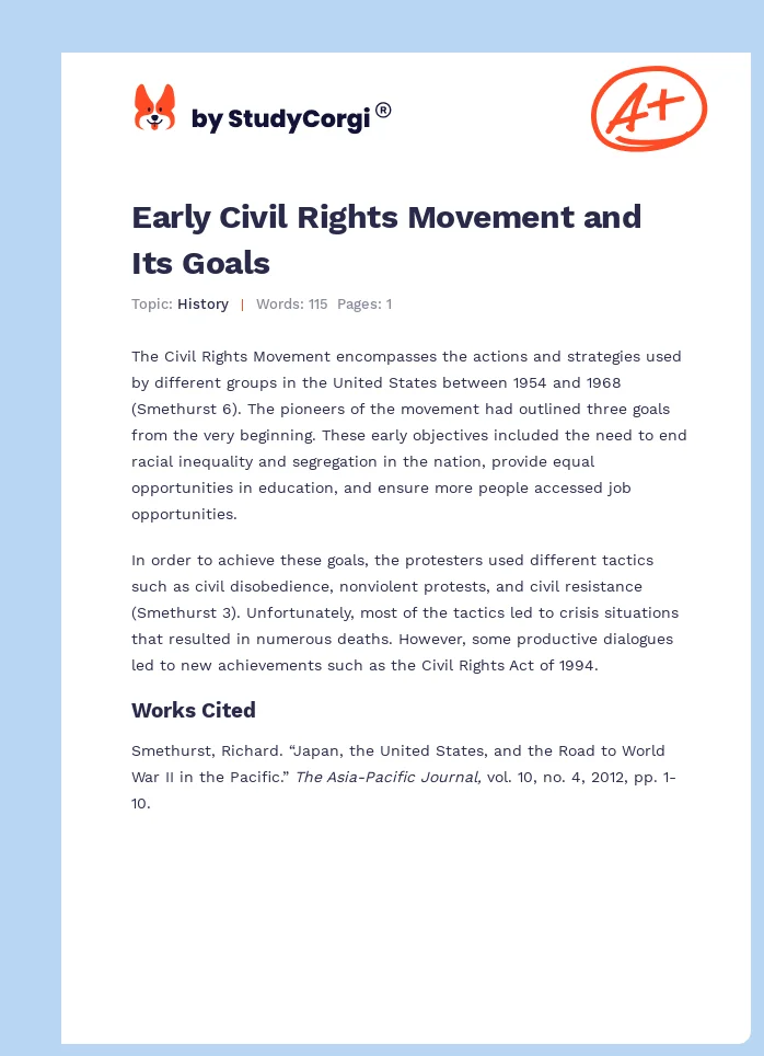 Early Civil Rights Movement and Its Goals. Page 1
