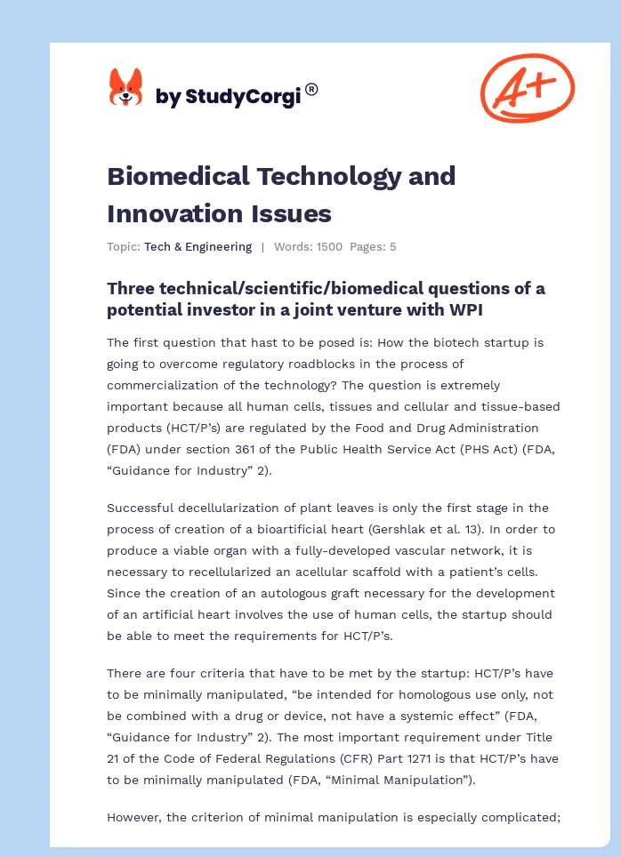 Biomedical Technology and Innovation Issues. Page 1