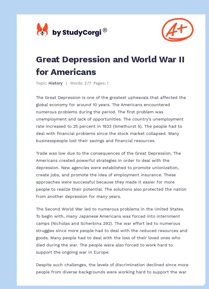 Great Depression and World War II for Americans. Page 1