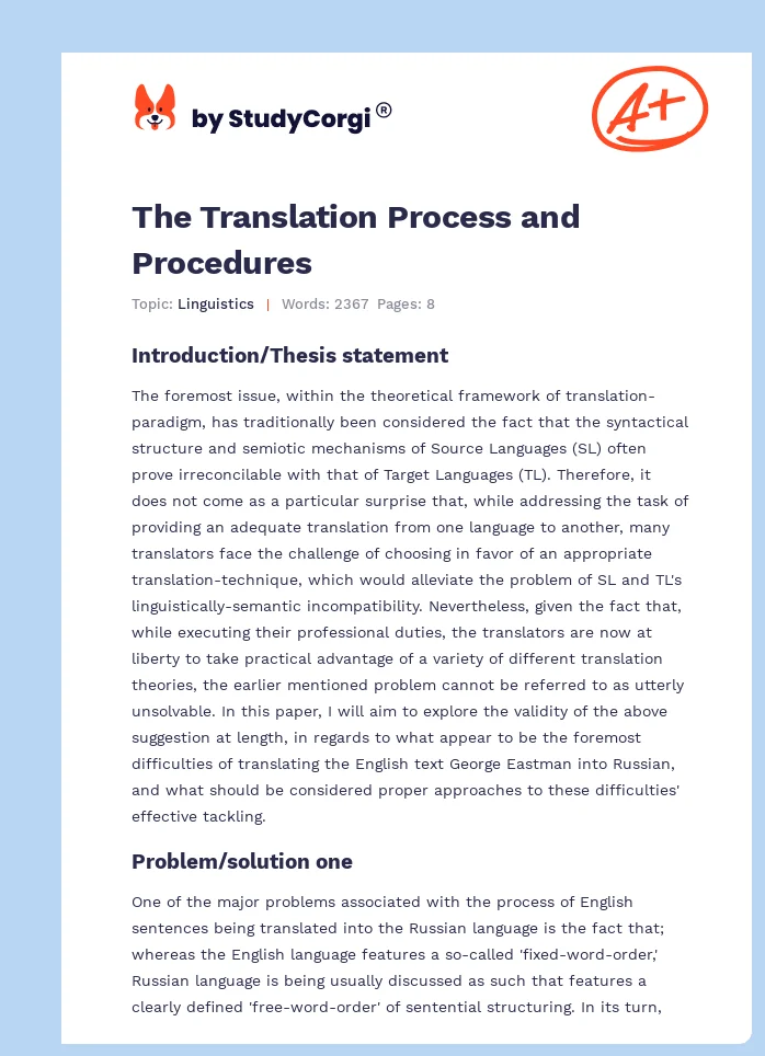 The Translation Process and Procedures. Page 1