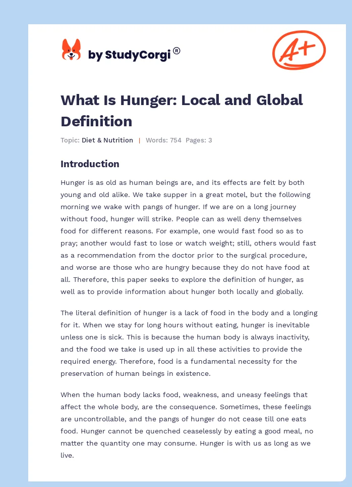 What Is Hunger: Local and Global Definition. Page 1