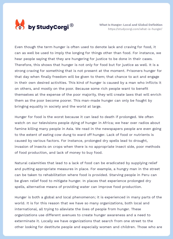 What Is Hunger: Local and Global Definition. Page 2