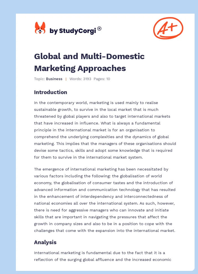Global and Multi-Domestic Marketing Approaches. Page 1