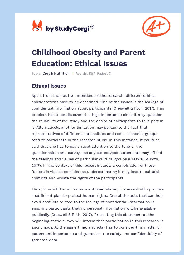 Childhood Obesity and Parent Education: Ethical Issues. Page 1