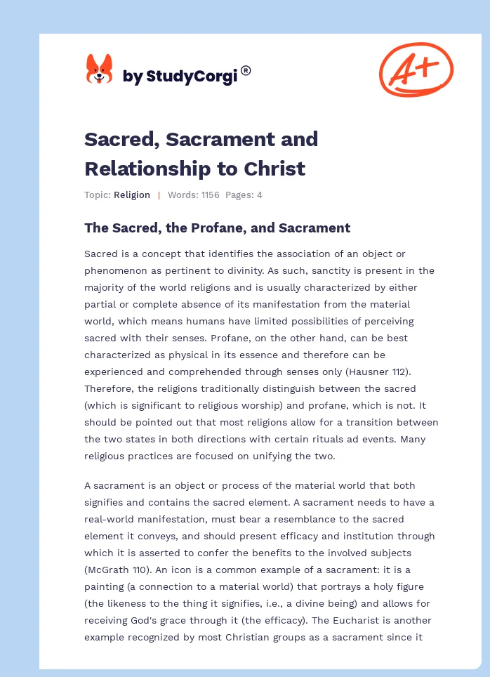 Sacred, Sacrament and Relationship to Christ. Page 1