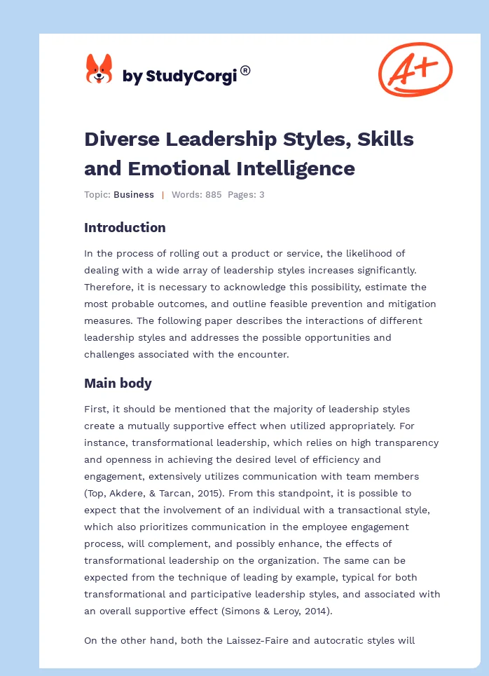 Diverse Leadership Styles, Skills and Emotional Intelligence. Page 1