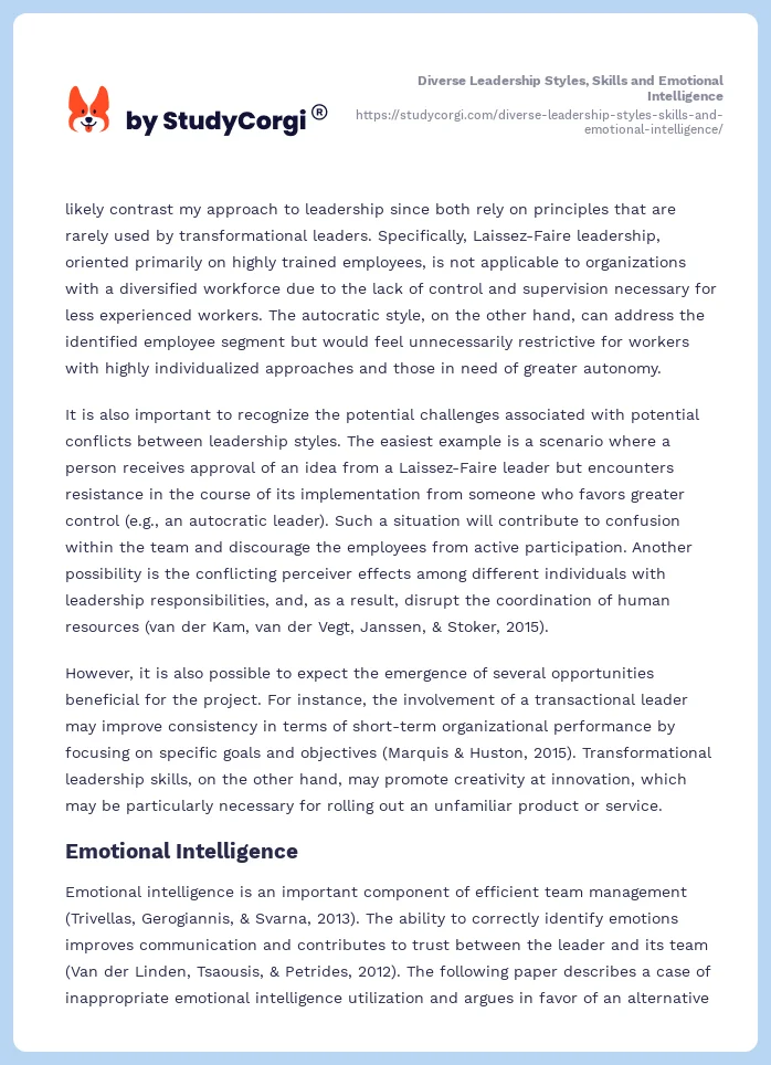 Diverse Leadership Styles, Skills and Emotional Intelligence. Page 2