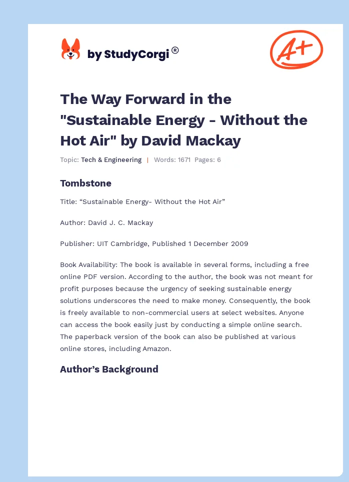The Way Forward in the "Sustainable Energy - Without the Hot Air" by David Mackay. Page 1