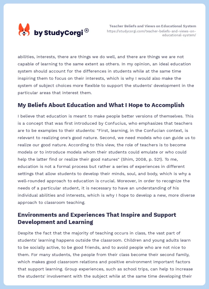 Teacher Beliefs and Views on Educational System. Page 2