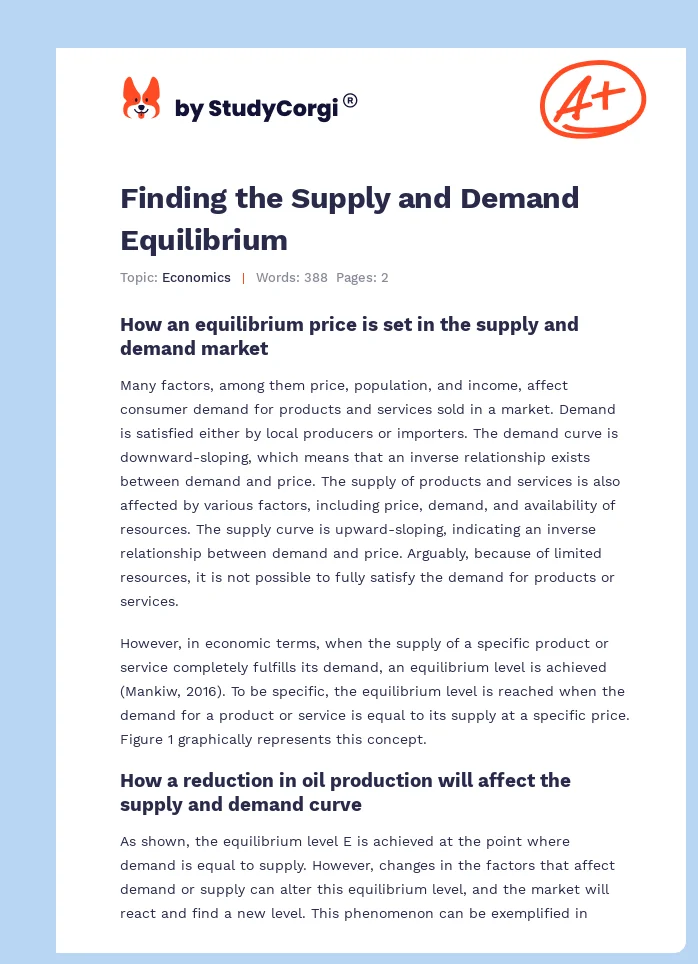 Finding the Supply and Demand Equilibrium. Page 1