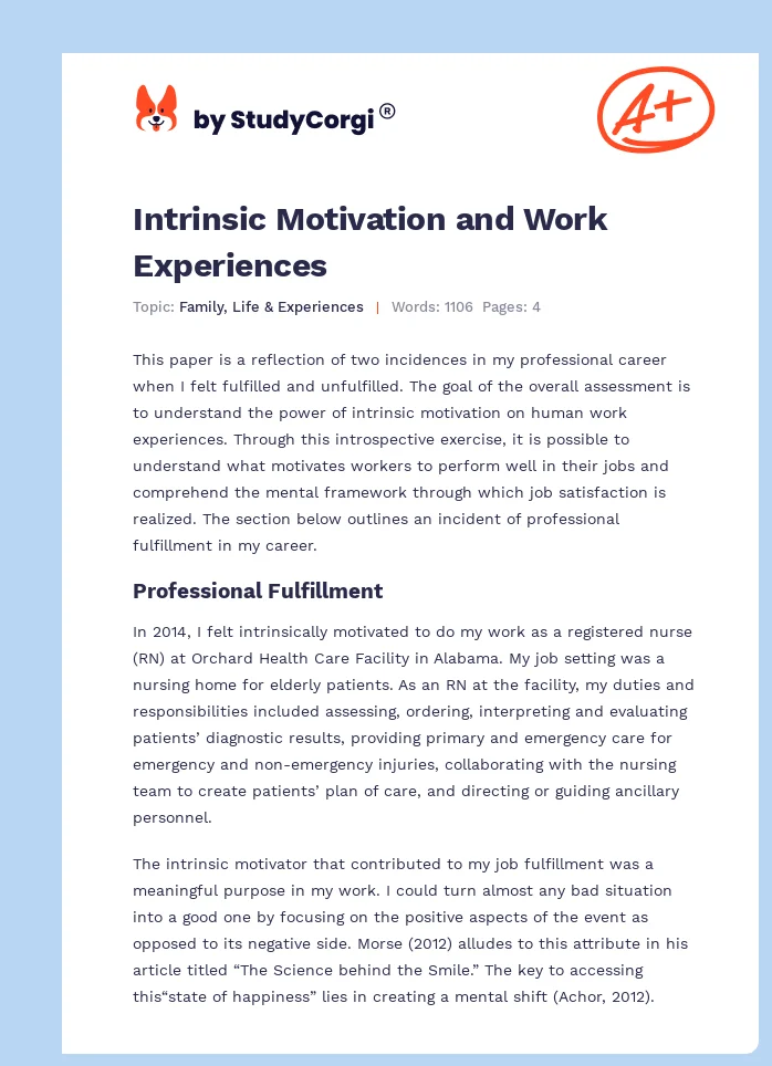 Intrinsic Motivation and Work Experiences. Page 1