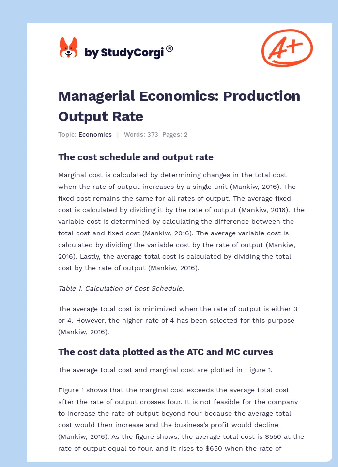 Managerial Economics: Production Output Rate. Page 1