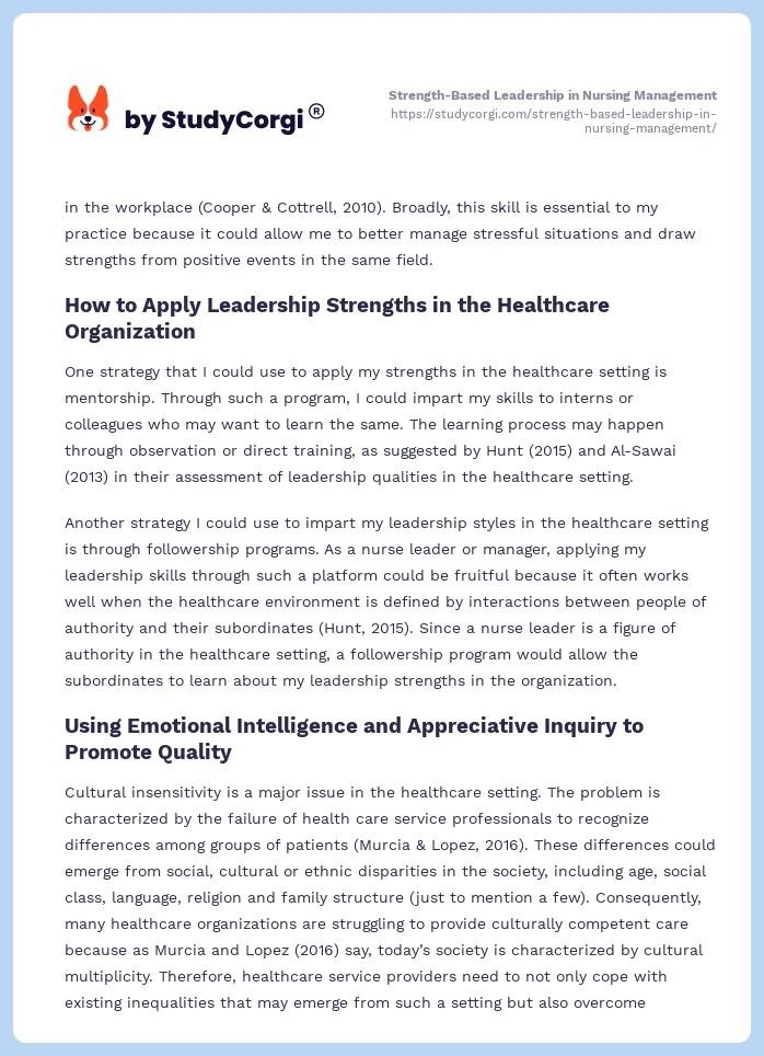 Strength-Based Leadership in Nursing Management. Page 2