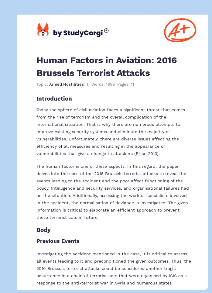 Human Factors in Aviation: 2016 Brussels Terrorist Attacks. Page 1