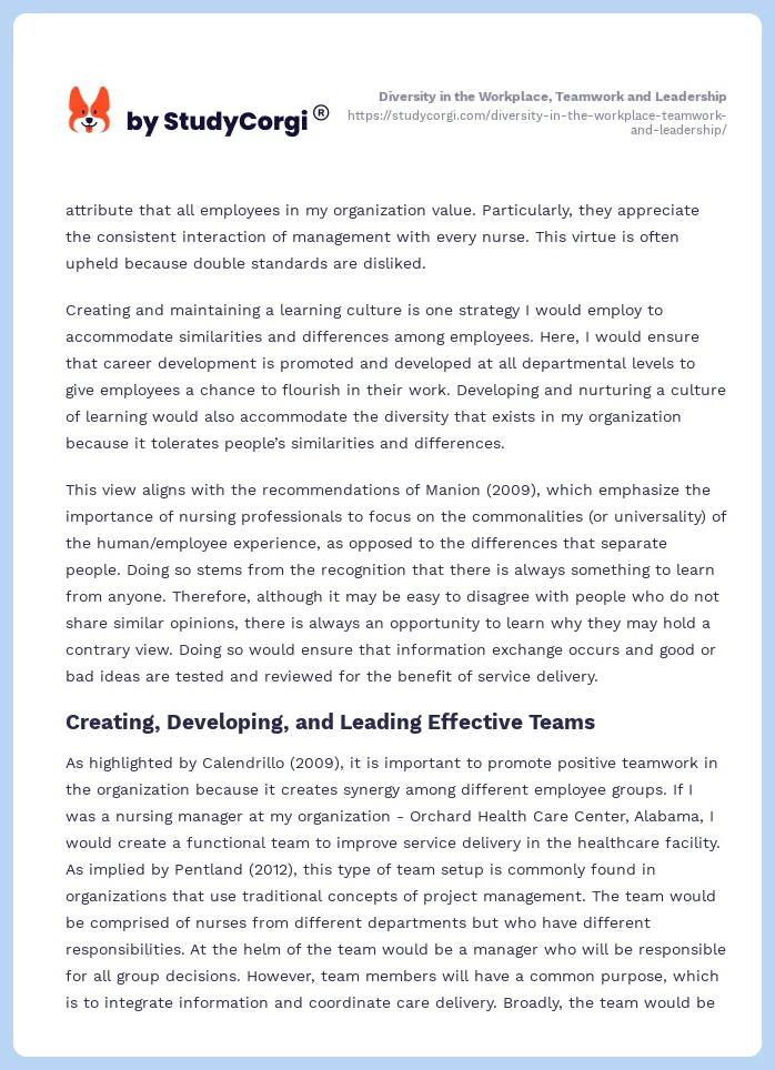 Diversity in the Workplace, Teamwork and Leadership. Page 2