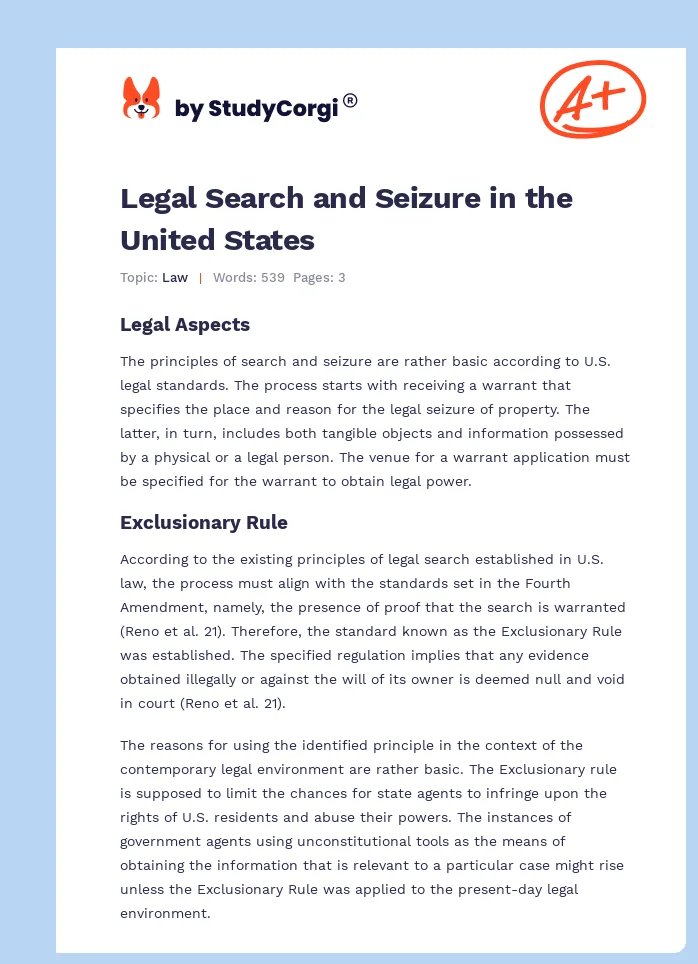 Legal Search and Seizure in the United States. Page 1