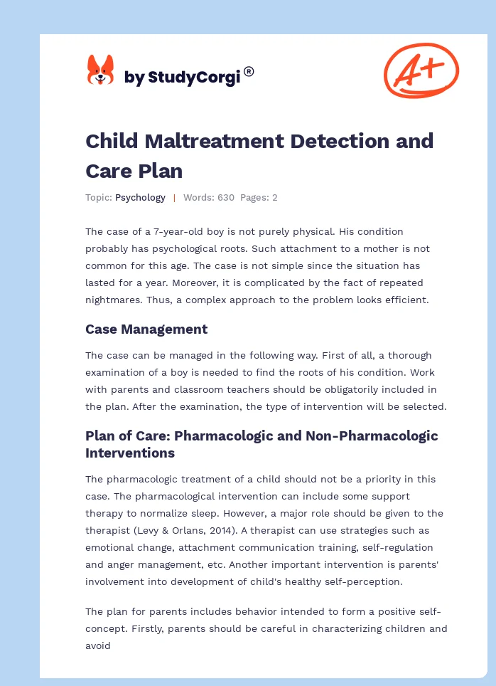 Child Maltreatment Detection and Care Plan. Page 1