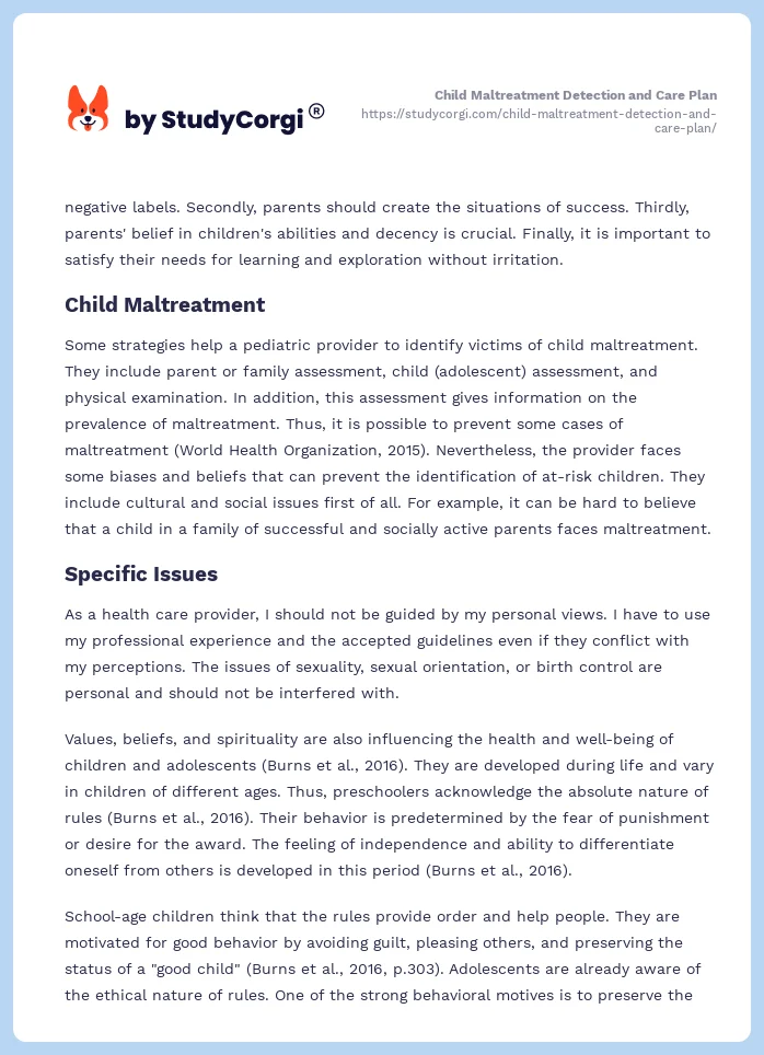 Child Maltreatment Detection and Care Plan. Page 2