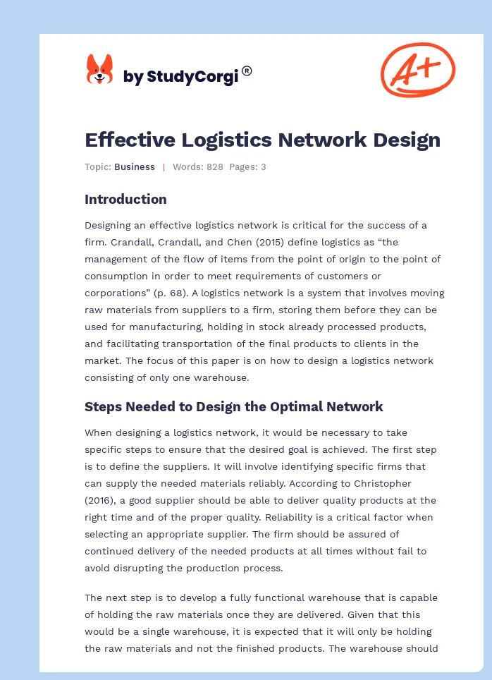Effective Logistics Network Design. Page 1