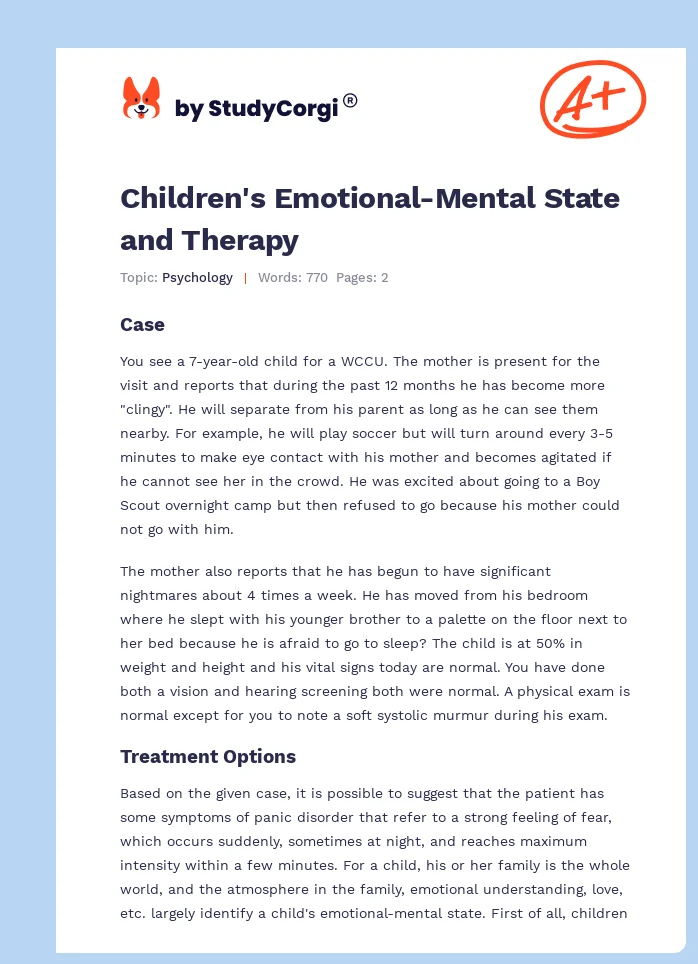 Children's Emotional-Mental State and Therapy. Page 1