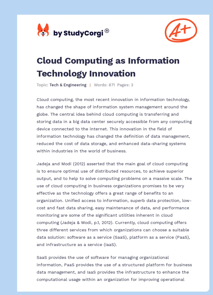 Cloud Computing as Information Technology Innovation. Page 1
