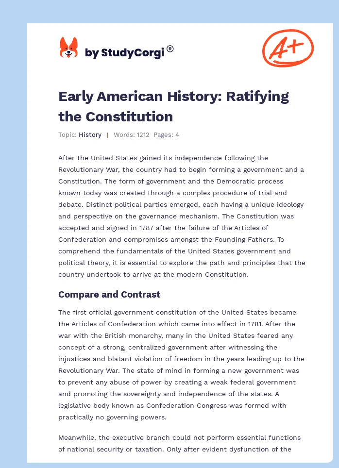Early American History: Ratifying the Constitution. Page 1