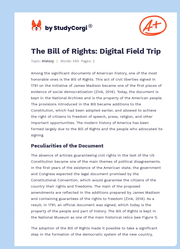 The Bill of Rights: Digital Field Trip. Page 1