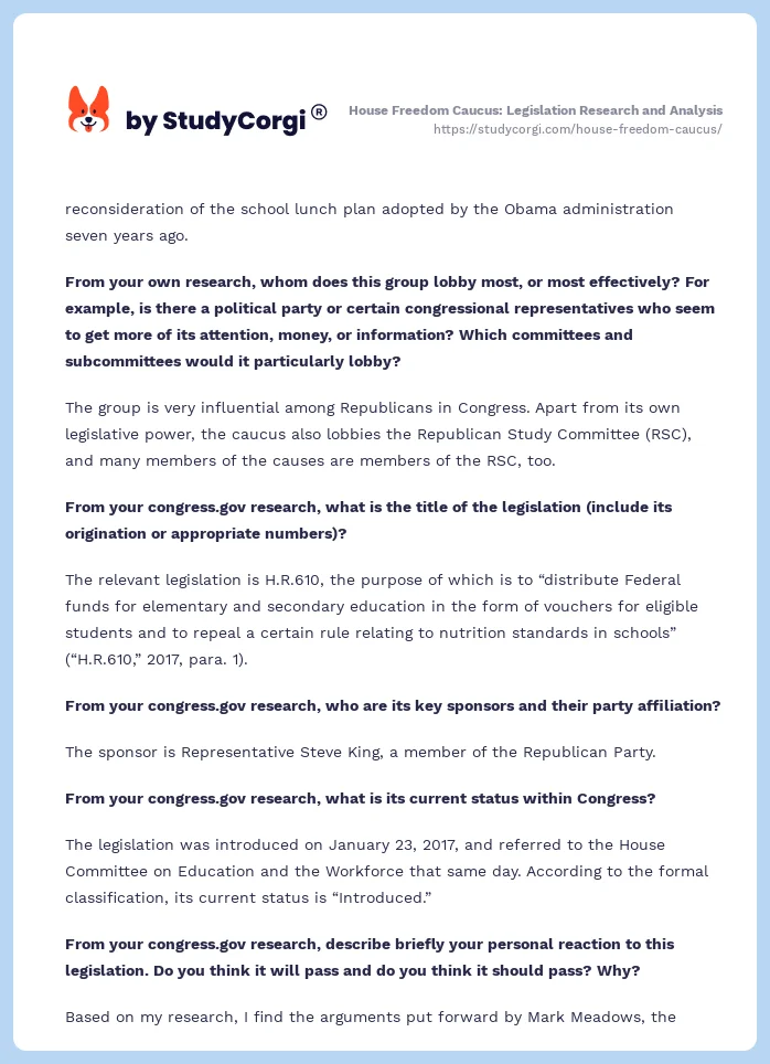 House Freedom Caucus: Legislation Research and Analysis. Page 2