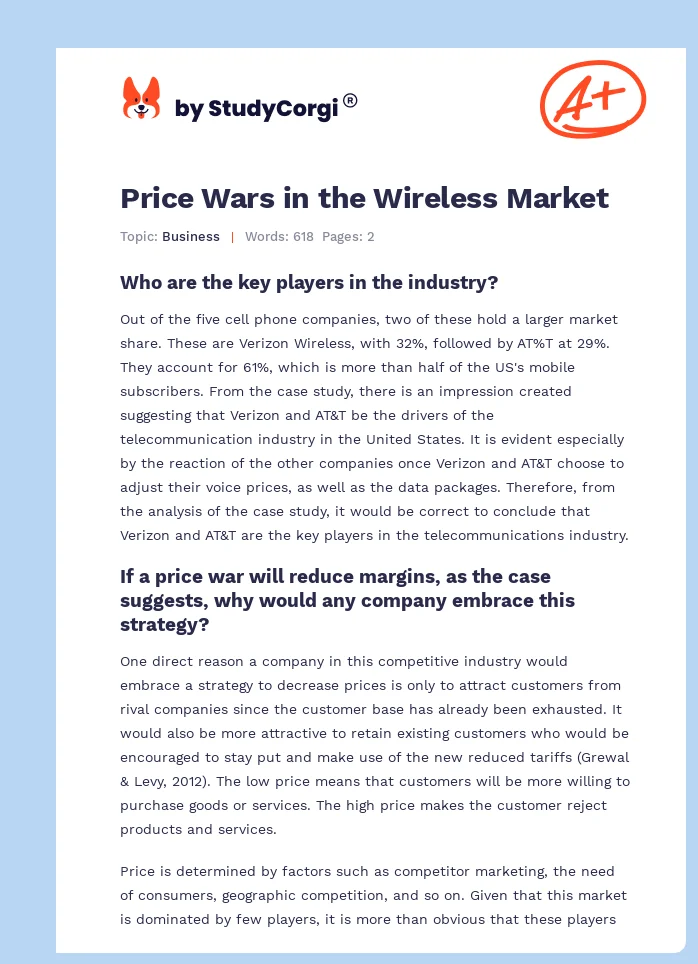 Price Wars in the Wireless Market. Page 1